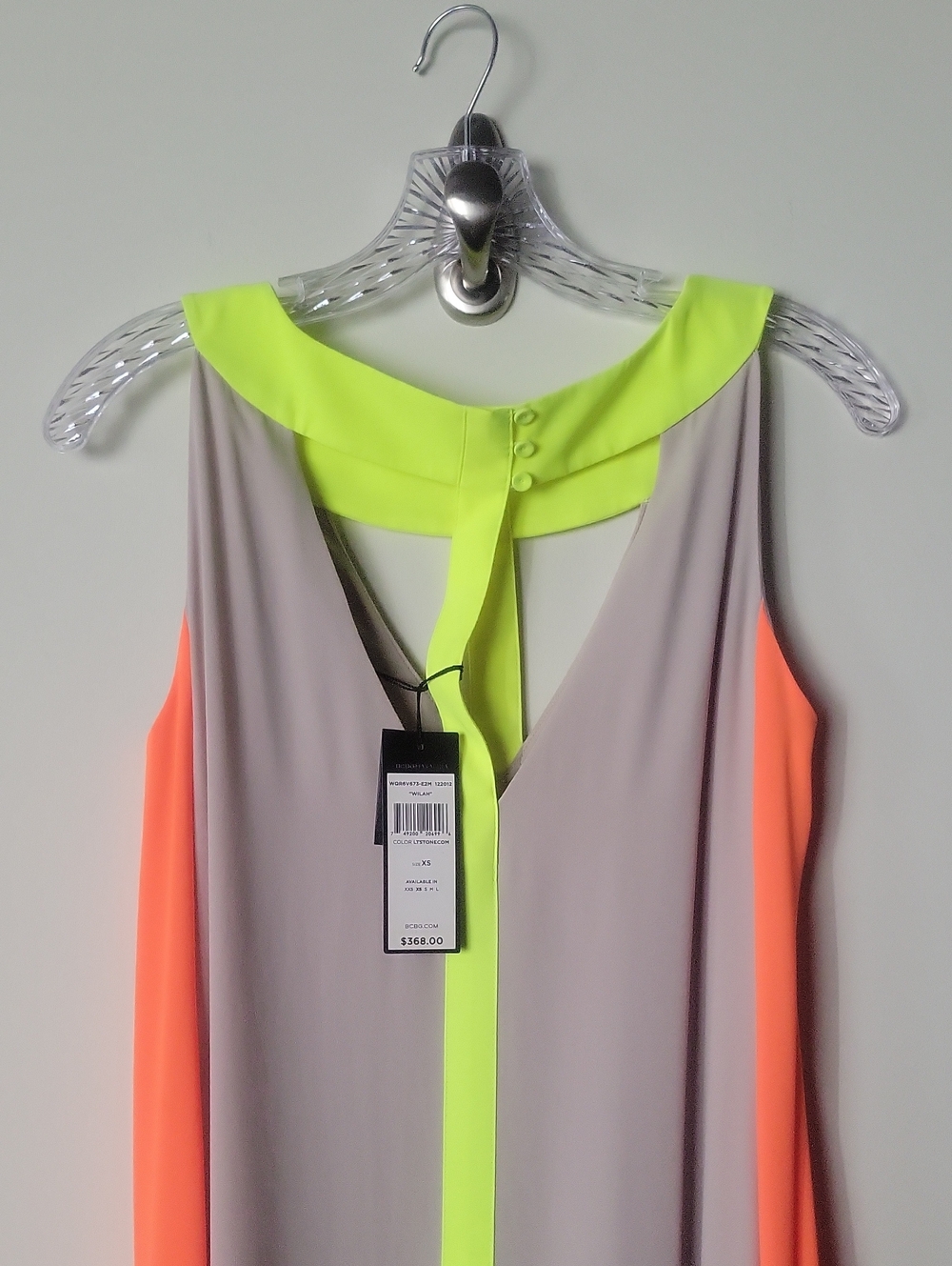 NWT BCBG Wilah Colorblock Neon Maxi Dress Long Orange Gray Relaxed Grecian XS - Picture 8 of 16